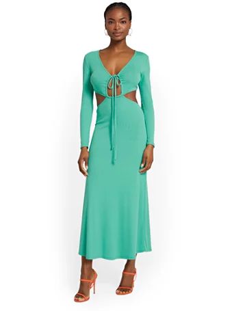 NY & Co Women's Ribbed-Knit Cut-Out Dress Green Size Medium Spandex/Polyester/Rayon | New York & Company