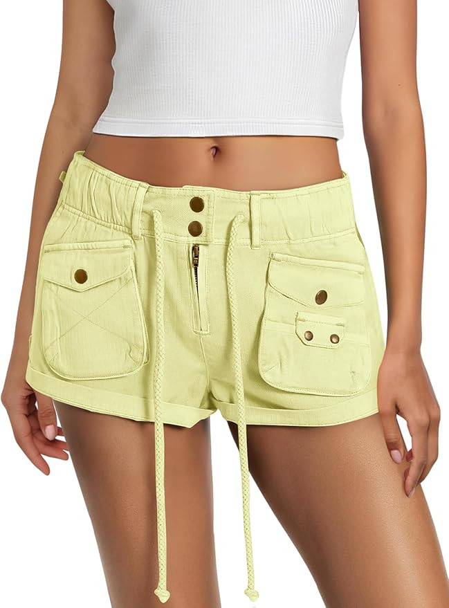 Yanekop Womens Cargo Shorts Casual Comfy Low Rise Drawstring Elastic Waist Shorts with Pockets Va... | Amazon (US)