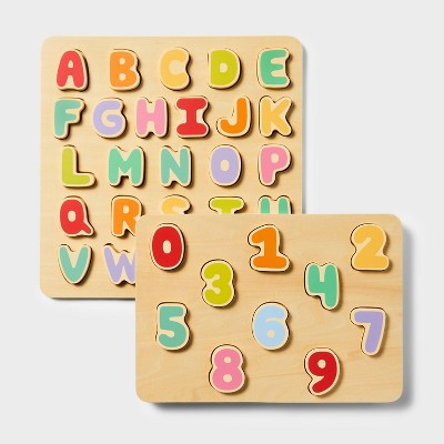 Wooden Alphabet & Number Puzzles - 2pk - Gigglescape™: Toddler Educational Toy, ABC & Number Learning, Ages 2+ | Target