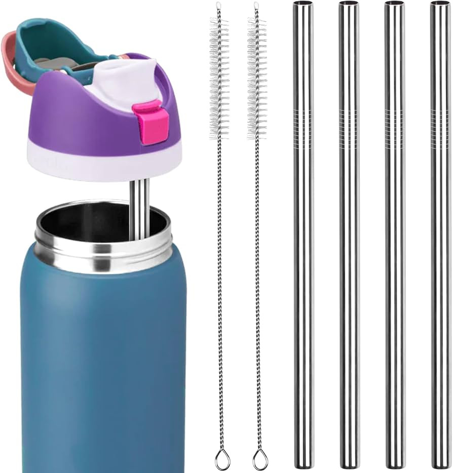 4 PCS Metal Replacement Straws for Owala Water Bottle 40 oz, With 2 Cleaning Brush, Reusable Stai... | Amazon (US)