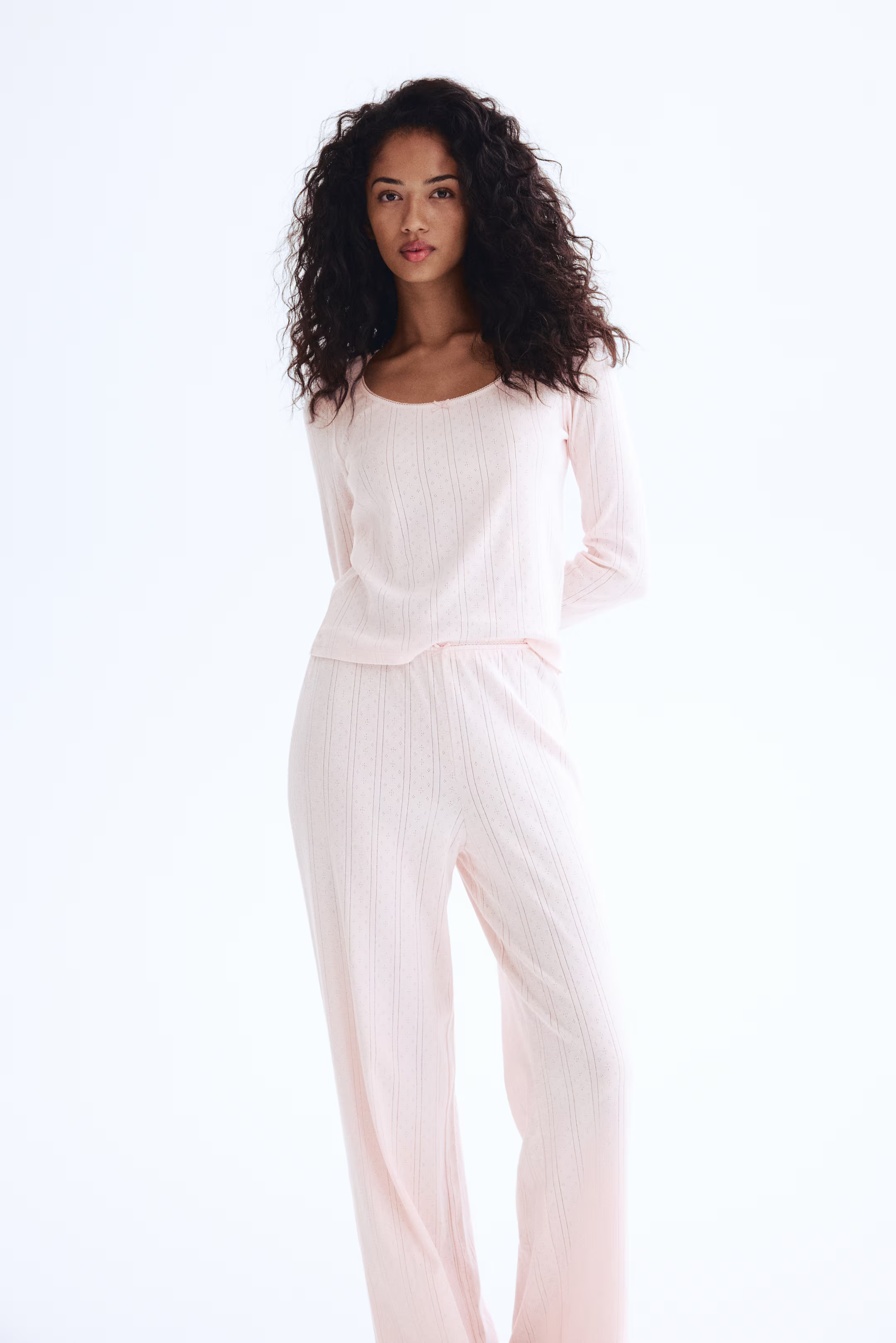 Baumwollpyjama mit Pointellemuster - Hellrosa - Ladies | H&M AT | H&M (DE, AT, CH, NL, FI)