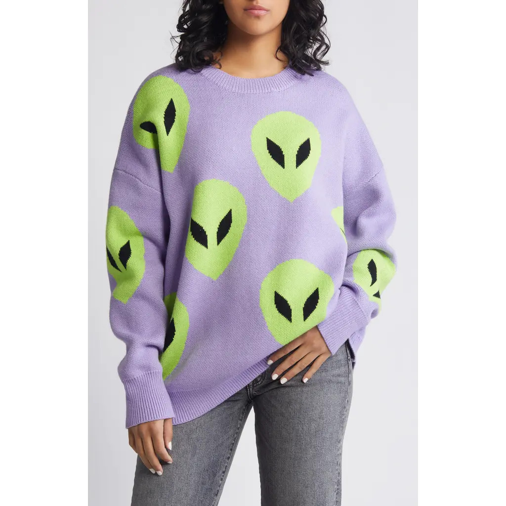 Dressed in Lala Alien Crewneck Sweater in Lavender at Nordstrom, Size Large | Nordstrom