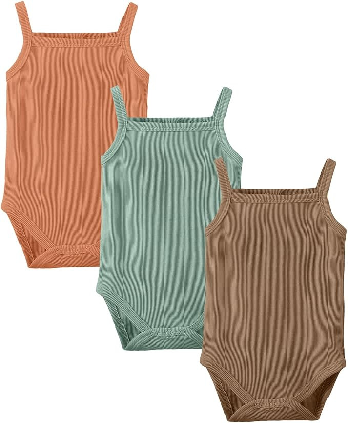 OPAWO Onsies for Baby Girls' Bodysuits 3 Pack Neutral Baby Clothes Spaghetti Strap & Long Sleeve ... | Amazon (US)