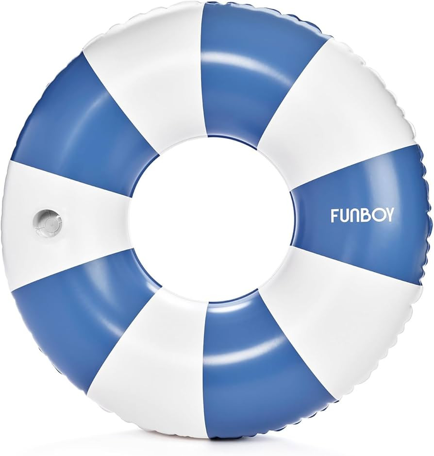 FUNBOY Giant Blue Stripe Inflatable Pool Float with Cup Holder, 48" Adult Inner Tube Swim Ring Pool Lounger | Amazon (US)