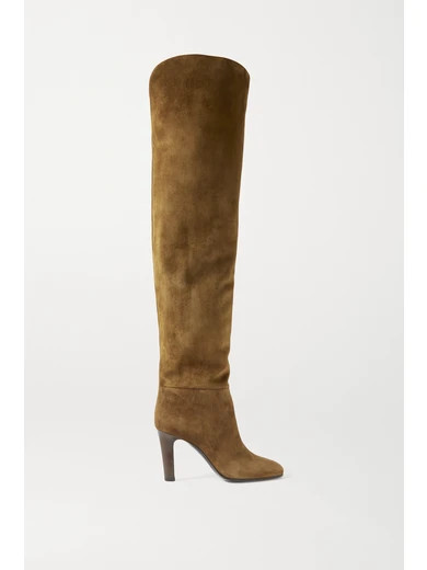SAINT LAURENT - Blu Suede Over-the-knee Boots - Brown | NET-A-PORTER (US)