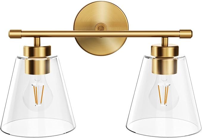 Hamilyeah Bathroom Vanity Light Fixtures Over Mirror, Gold Wall Sconce Lighting with Clear Glass ... | Amazon (US)