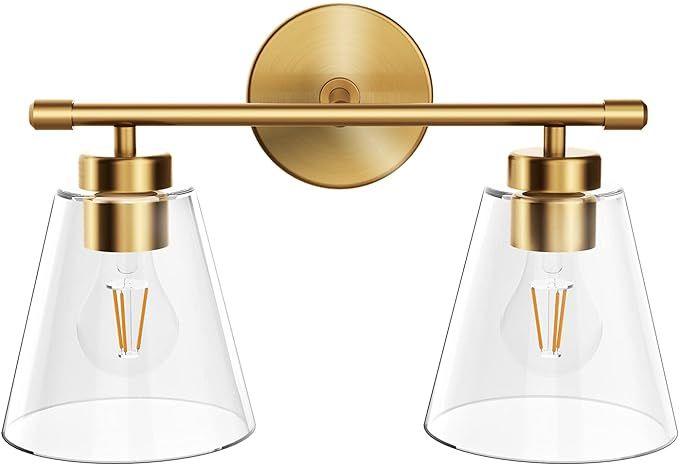 Hamilyeah Bathroom Vanity Light Fixtures Over Mirror, Gold Wall Sconce Lighting with Clear Glass ... | Amazon (US)