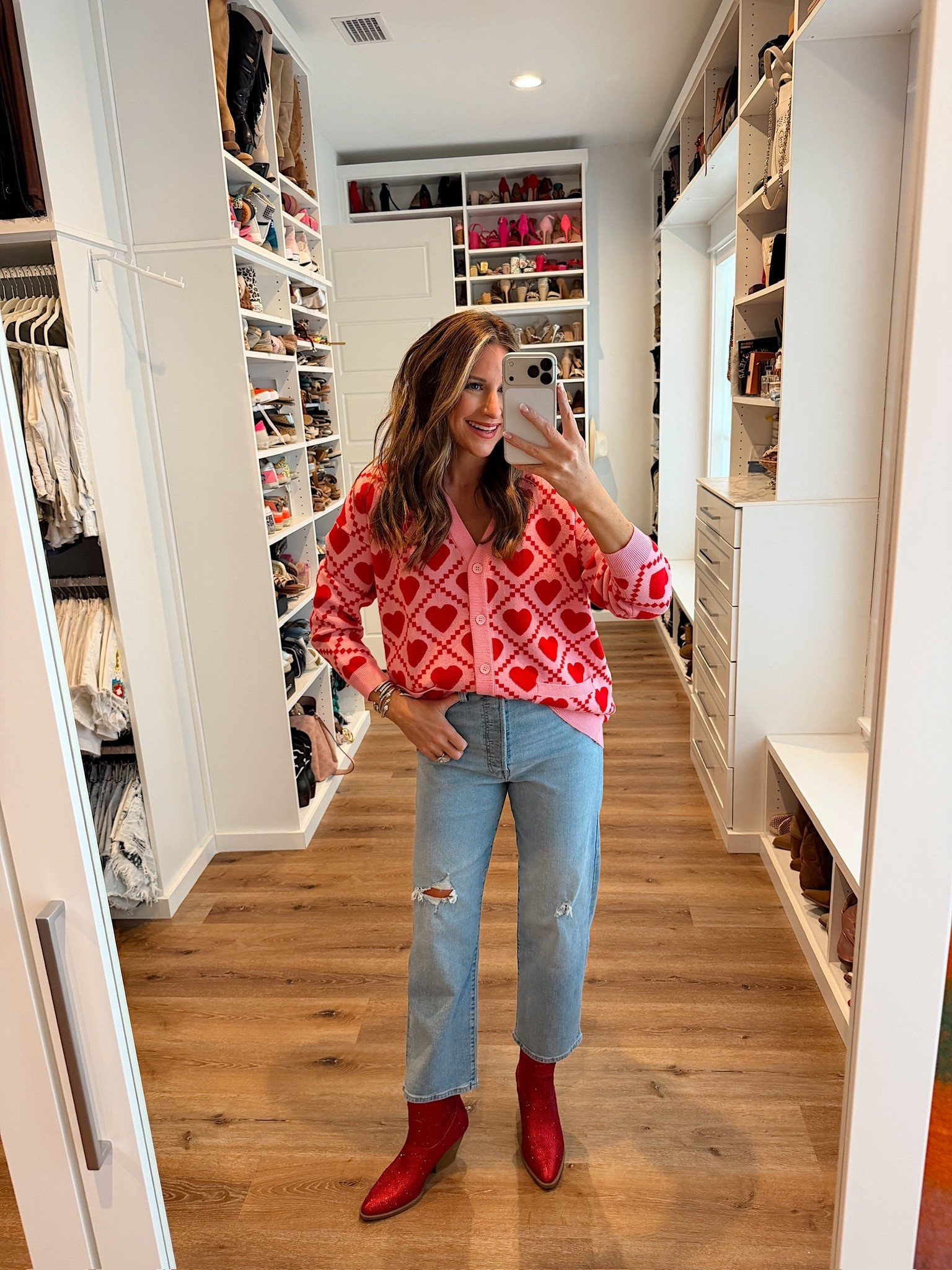 Sweaters, hearts, pink & red. My favorite budget-friendly Valentine’s Day outfits from Amazon. Cute, comfy, and easy to style all season long.

In a small sweater, size 28 jeans, boots and accessories - fits tts.

Budget-friendly Amazon Valentine's Day outfit ideas, sweaters, cardigans, heart details, pink & red, lounge sets, jeans, denim, pink jeans, cowboy boots, red boots

#LTKFindsUnder50 #LTKSeasonal #LTKootd