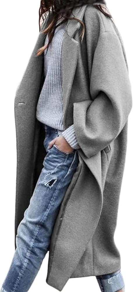 Chartou Women's Oversized Notched Collar Wool Blend Single Breast Midi Long Trench Coat | Amazon (US)