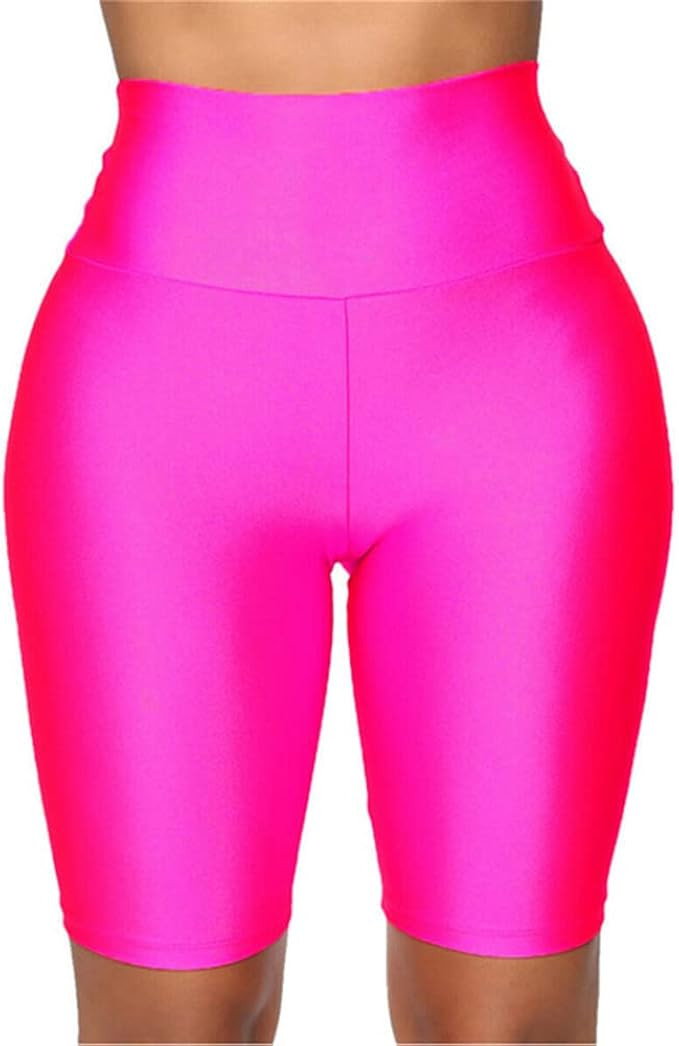 Hupplle Women's 80s Shorts Neon Shiny Biker Shorts High Waisted Stretchy Yoga Workout Running Act... | Amazon (US)