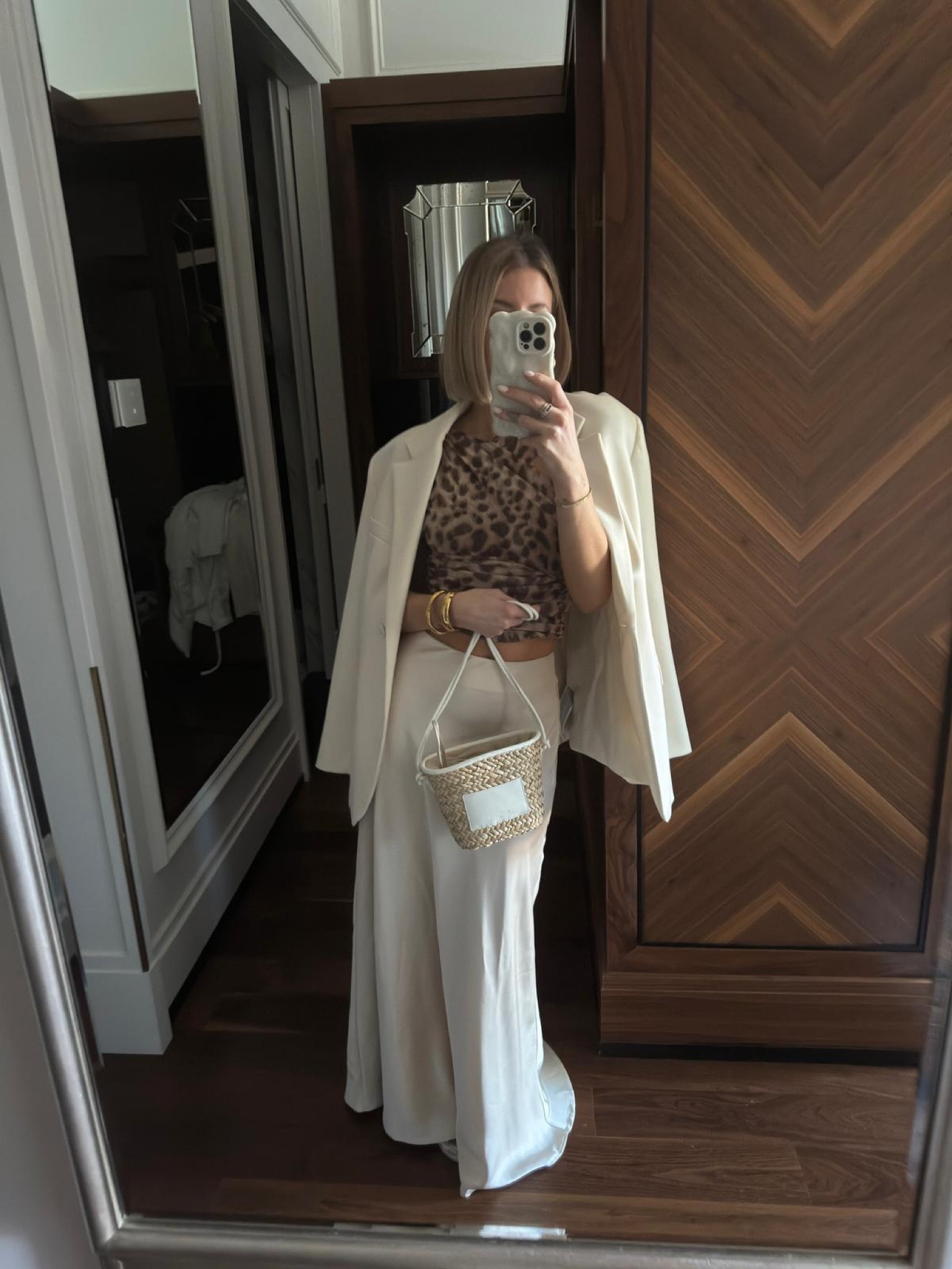 SPRING LOOK
satin skirt, leopard top, basket bag, Claudie Pierlot, White blazer 

#LTKeurope #LTKitbag #LTKSeasonal