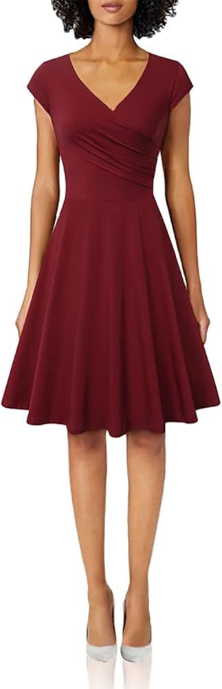 Lotusmile Casual Dress,Womens Elegant Dress A Line Cap Sleeve V Neck | Amazon (US)