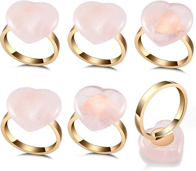 Yoption Set of 6 Heart- Shaped Rose Quartz Napkin Rings, Natural Crystal Stone Napkin Ring Holder... | Amazon (US)