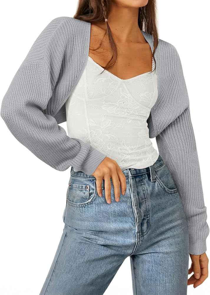 AGSEEM Women's Bolero Shrug Sweater Long Sleeve Knit Open Front Cropped Cardigans Casual Loose Ri... | Amazon (US)