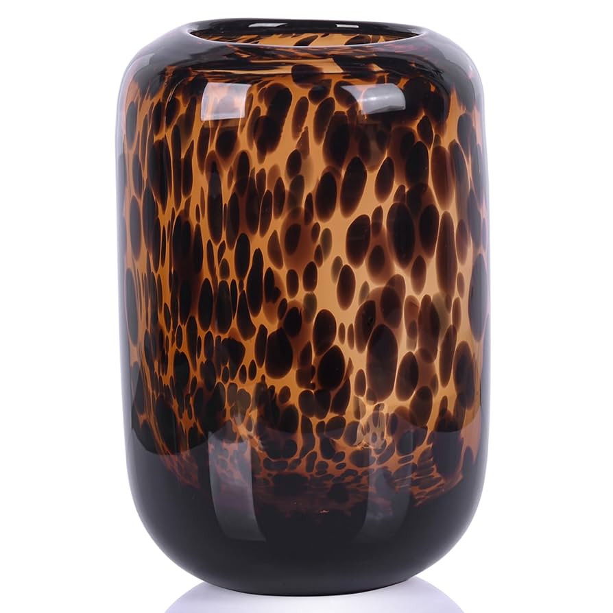 Amber Brown Glass Vase – Round Art Glass Vase with Tortoise Shell Pattern, Hand Blown Wide Mout... | Amazon (US)