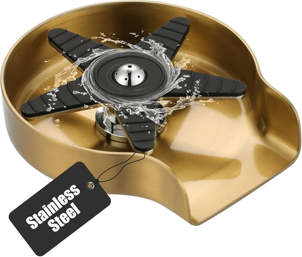 Stainless Steel Glass Rinser for Kitchen Sinks - ARCORA Glass Washer for Sink Brushed Gold, 360°... | Amazon (US)