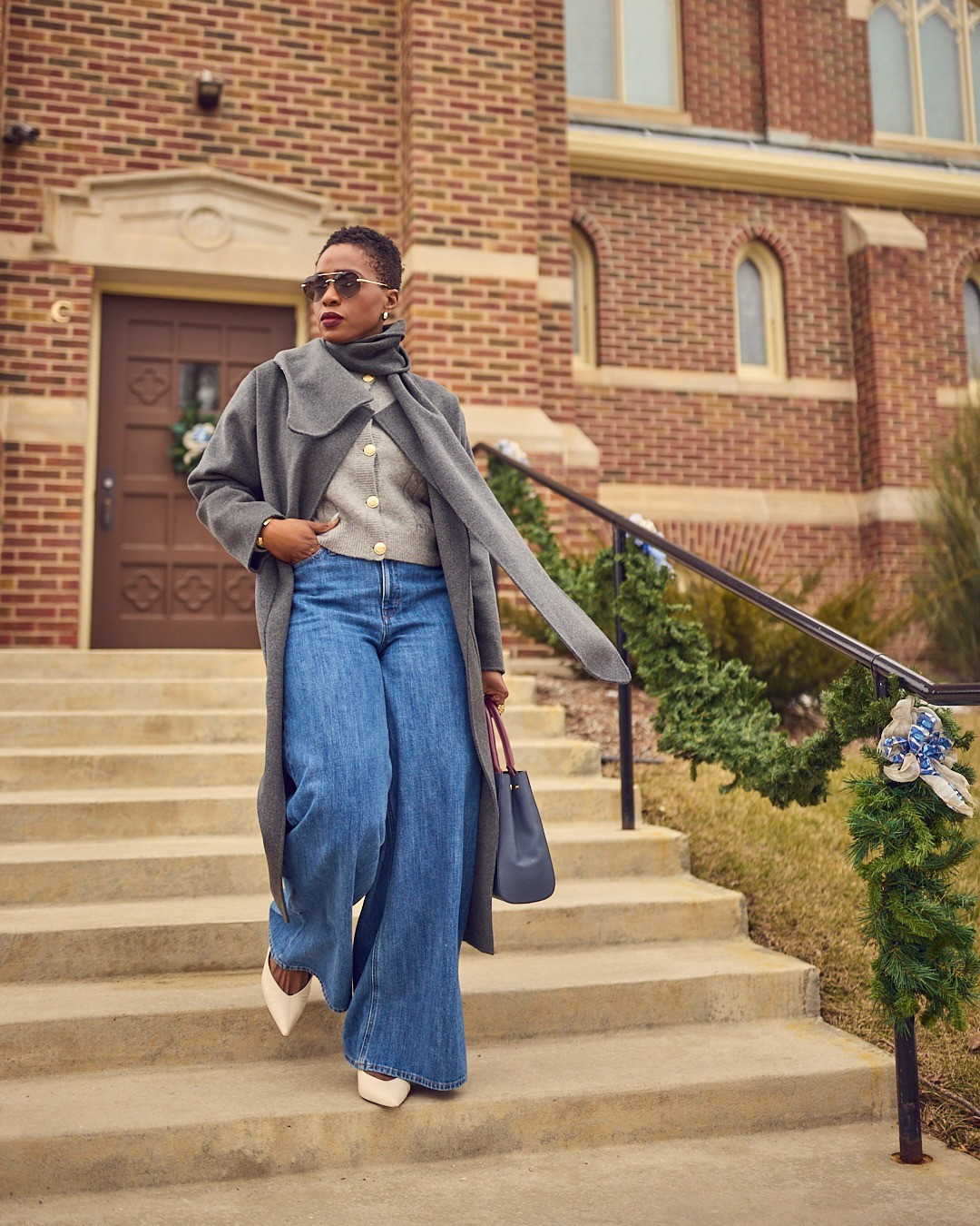 A little layering action to stay cozy 🖤 cardigan sweater, scarf coat, Mercer Collective, Saks shopping, Madewell jeans, J.Crew sweaters, M.Gemi shoes, comfortable heels, blue jeans outfit, wide-leg jeans, elevated casual, elegant style

#LTKOver40 #LTKStyleTip #LTKSaleAlert