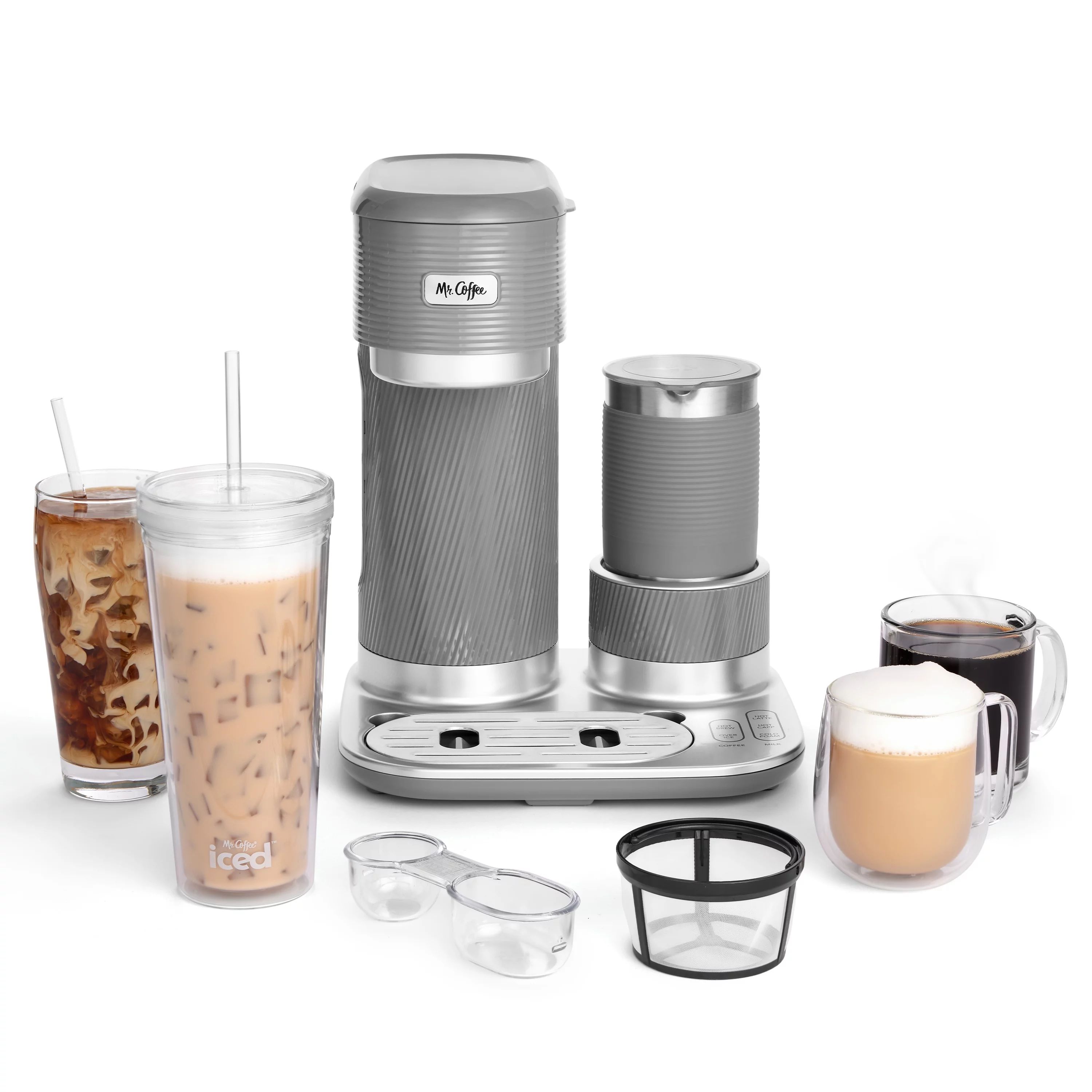 Mr. Coffee 4-in-1 Single-Serve Latte Lux, Iced, and Hot Coffee Maker, Gray - Walmart.com | Walmart (US)