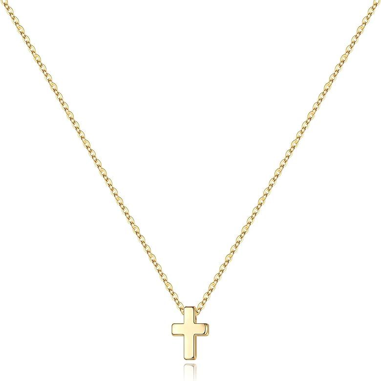 Cross Necklace for Women, 14k Gold Filled Dainty Cross Pendant Necklace Simple Layered Choker Nec... | Amazon (US)