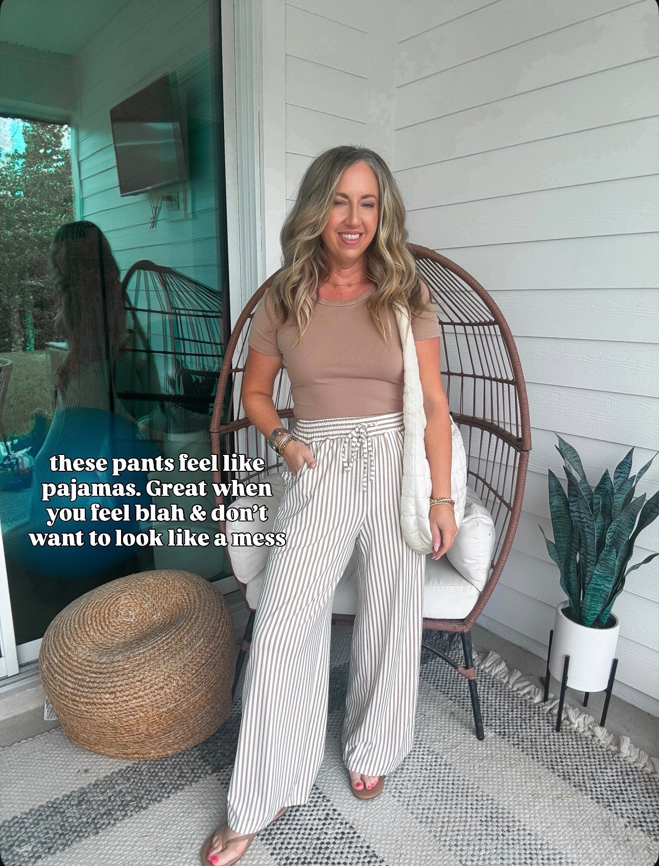 Amazon fashion Amazon finds stripe beige pants size medium, everyday casual outfit spring outfit summer outfit

#LTKOver40 #LTKPetite