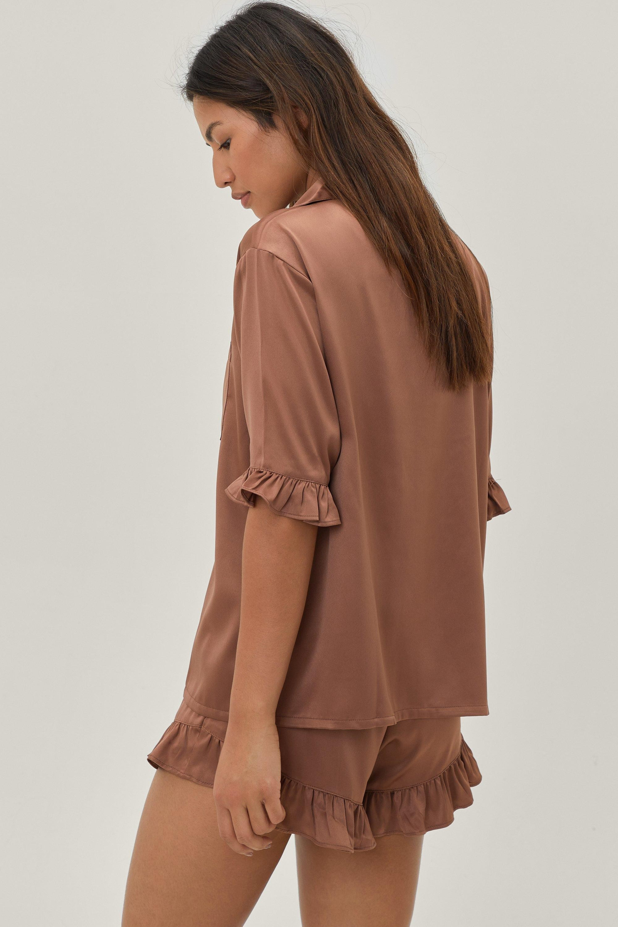 Recycled Satin Ruffle Pajama Short Set | Nasty Gal (US)