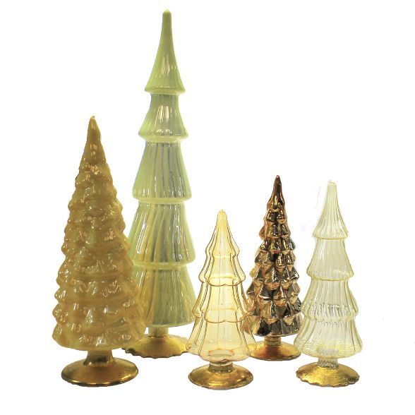 Christmas 17.0" Yellow Orange Hued Glass Trees Set/5 Decorate Mantle Christmas  -  Decorative Fig... | Target