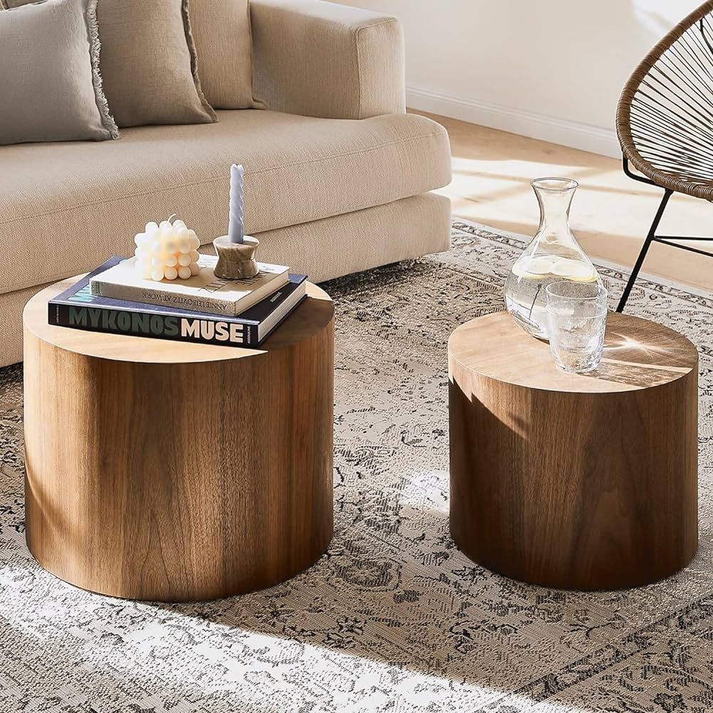 kevinplus Modern Mid-Century Small Coffee Table Wood Round Side Table Nesting End Table Set of 2 ... | Amazon (CA)