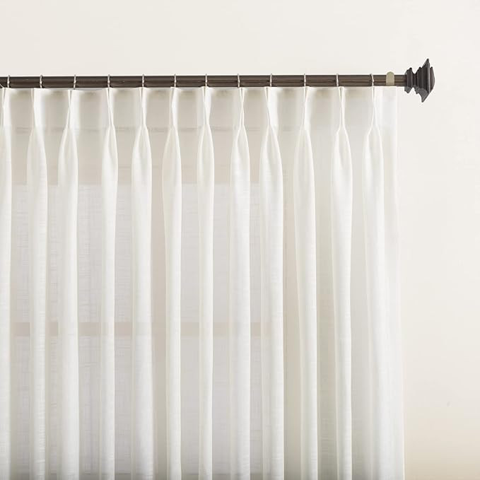 LANTIME Sheer Curtains 102 inches Long, Cream Semi Pinch Pleated Window Sheer Curtain Panel Drape... | Amazon (US)