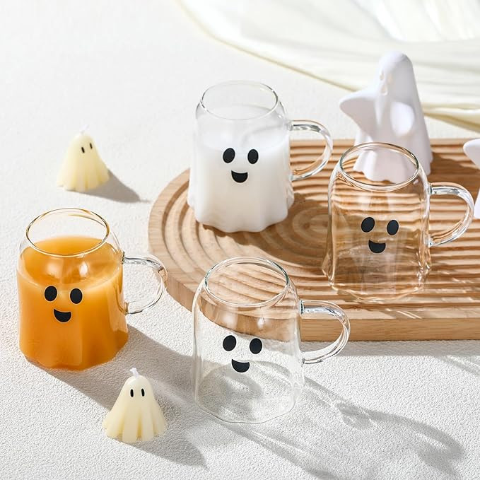 4 Pcs Halloween Ghost Coffee Mug Glass Cup with Handle Heat Resistant Coffee Tea Milk Cups Hallow... | Amazon (US)