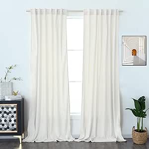 Timeper Velvet Curtains 96 inches - Set of 2 White Curtain Panels with Back Tab Top, Half Blackou... | Amazon (US)