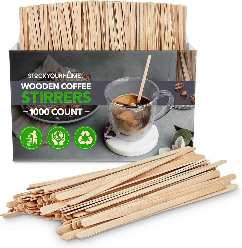 1000 Count Wooden Coffee Stir Sticks, Bulk Wood Stirrers for Coffee and Tea, Disposable Drink Sti... | Amazon (US)