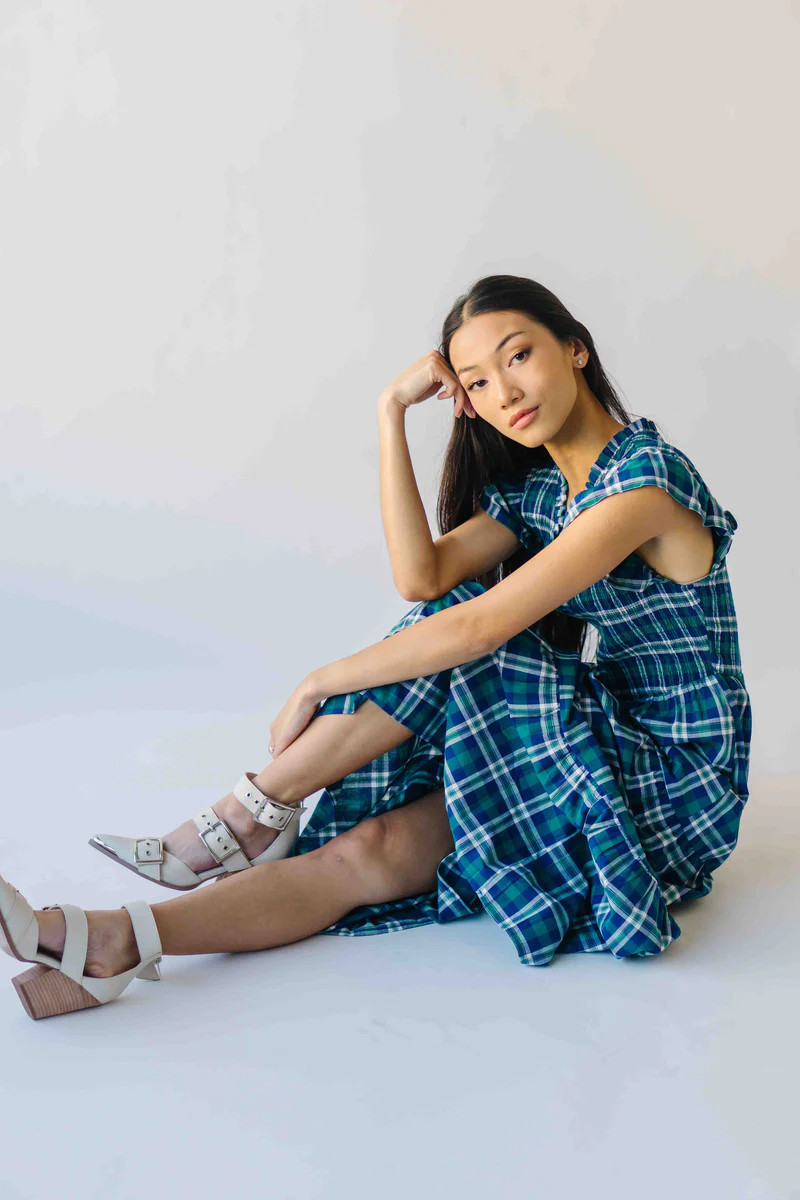 The Fenton Plaid Midi Dress in Navy + Green | Piper & Scoot