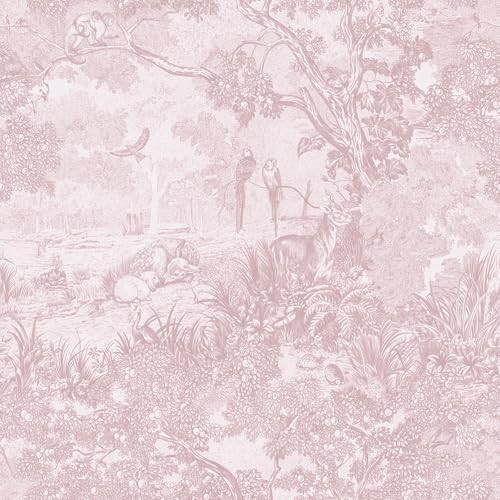 Heroad Peel and Stick Wallpaper Pink and White Vintage Forest Animals Floral Wallpaper Removable Self-Adhesive Contact Paper for Bedroom Living Room Cabinets Decoration Thicken Vinyl 17.3" x 393" | Amazon (US)