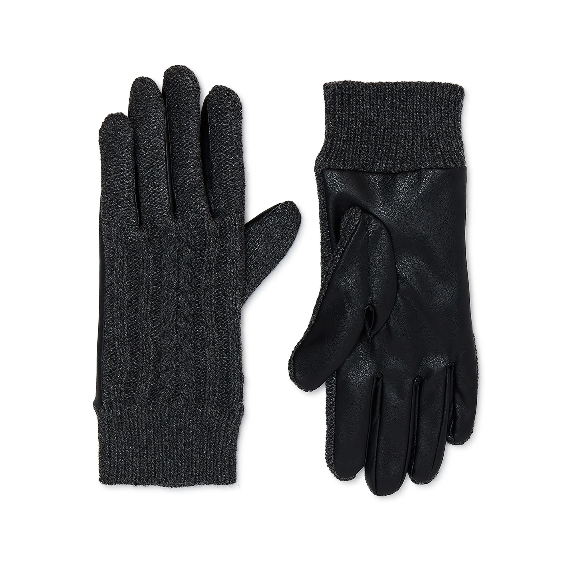 Time and Tru Women's Mixed Media Knit and Faux Leather Gloves | Walmart (US)