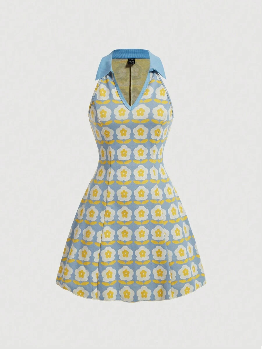 SHEIN MOD Women Floral Print Lapel Sleeveless Casual Dress | SHEIN