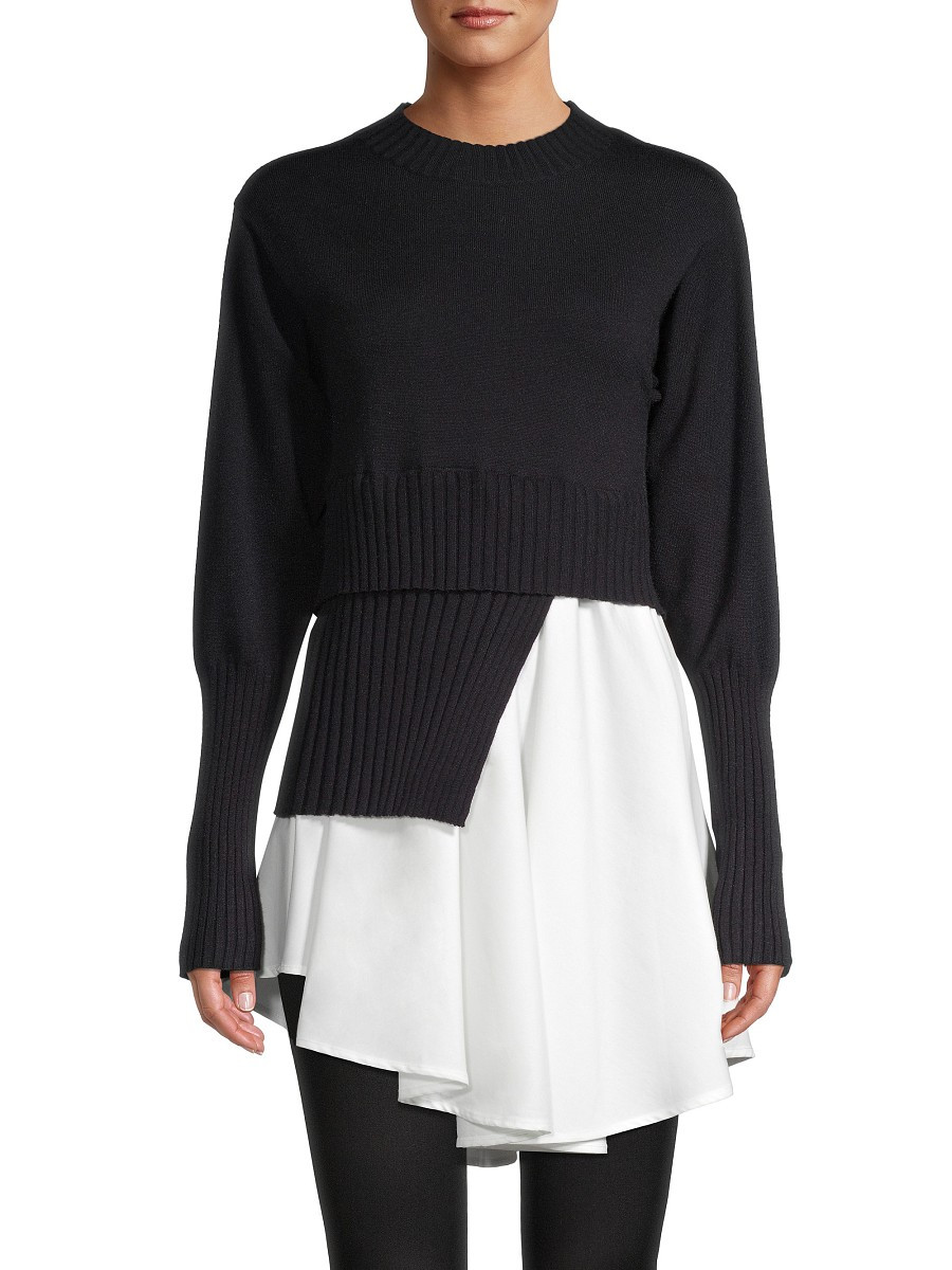 Avantlook Women's Spliced Crewneck Sweater - Black - Size M | Saks Fifth Avenue OFF 5TH