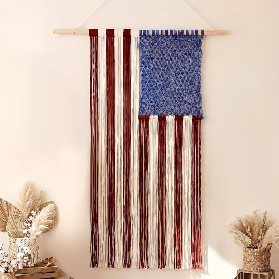 Moukeren Macrame American Flag Wall Hanging 4th of July Patriotic Woven Tapestry Vintage Boho Red... | Amazon (US)