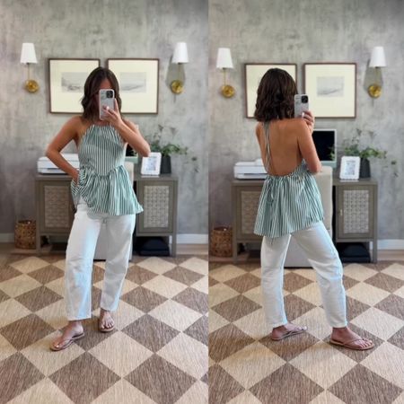 Amazon casual summer outfit 
Top in a small
White Jeans in a 0 
Shoes true to size 

#amazonfashion. 

#LTKFindsUnder50 #LTKStyleTip #LTKFindsUnder100