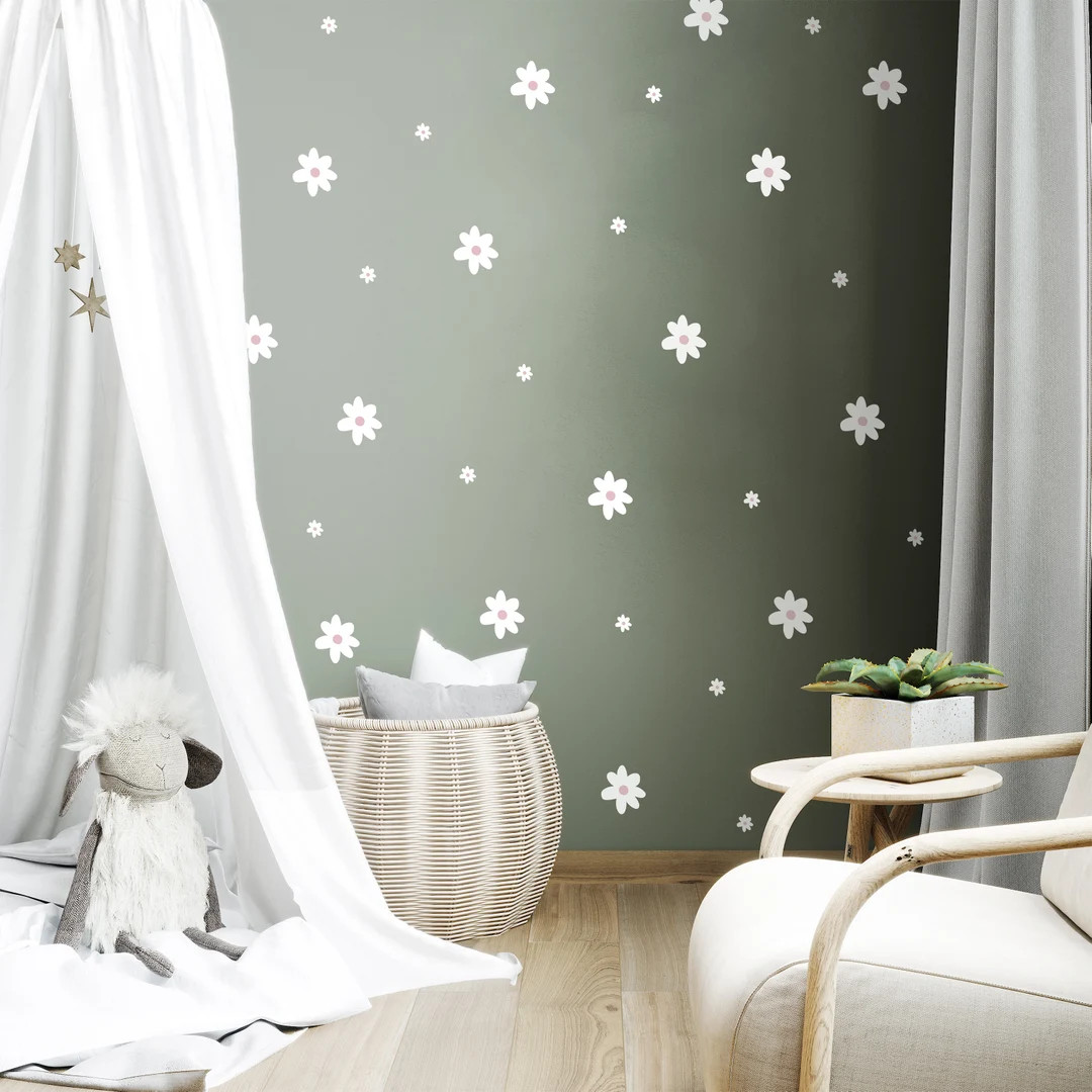 Daisy Wall Decals | Flower Wall Stickers for Kids Bedroom, Nursery, Playroom | PVC-Free, No Odour... | Etsy (US)