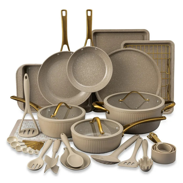 Thyme & Table 32-Piece Non-Stick Cookware & Bakeware Set, Taupe - Walmart.com | Walmart (US)