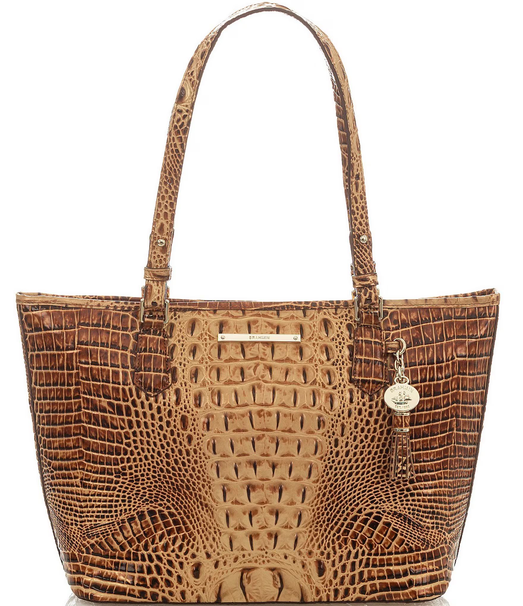 BRAHMIN Melbourne Collection Leather Crocodile-Embossed Medium Asher Tasseled Tote Bag | Dillard'... | Dillard's