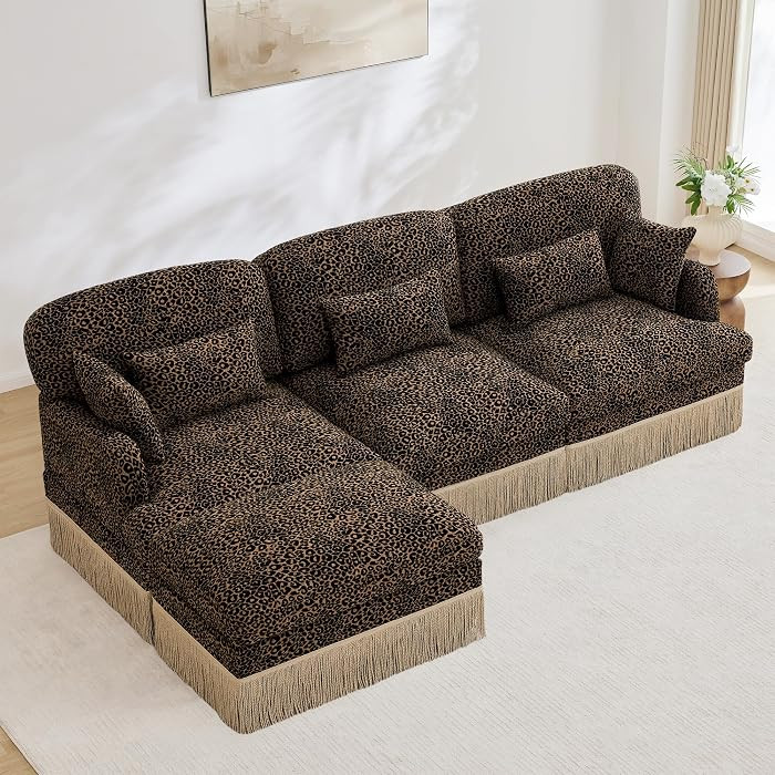 Aoowow Luxury 110.3" L-Shaped Sofas with Tassel,Modular Sectional Vintage Leopard Print 3 Seater ... | Amazon (US)