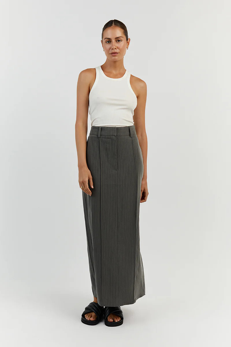 DIEGO GREY PINSTRIPE MIDI SKIRT | DISSH