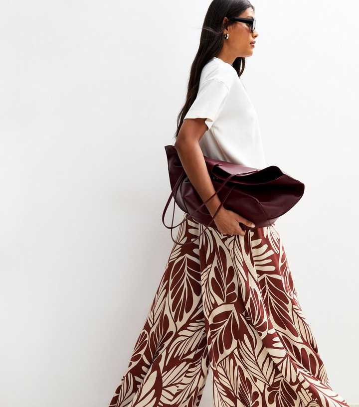 Brown Leaf Print Palazzo Trousers  | New Look | New Look (UK)
