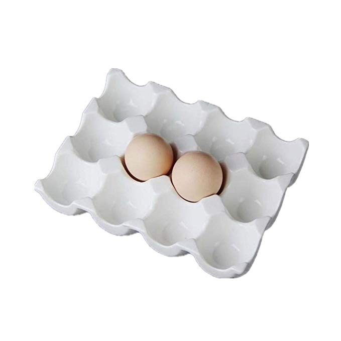 Leoyoubei Pretty Ceramic Egg Plate, Kitchen Restaurant Fridge Storage and Cookable Egg Porcelain ... | Amazon (US)