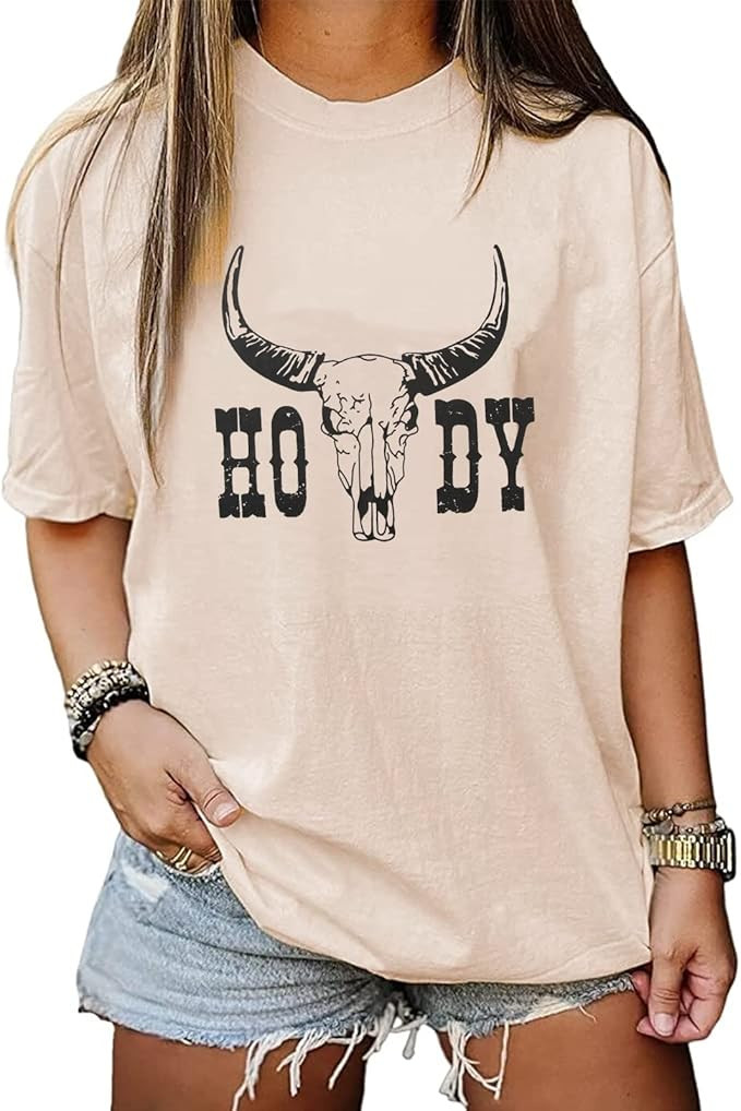 CM C&M WODRO Oversized Country Graphic Tees for Women Howdy Rodeo T Shirt Boho Cow Skull Shirts | Amazon (US)