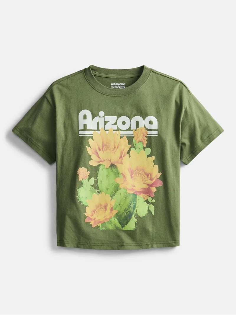 Weekend Academy Girls Graphic Cotton Tee with Short Sleeves, Sizes 4-18 | Walmart (US)