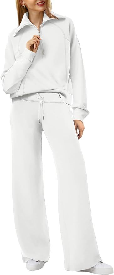 XIEERDUO Lounge Sets For Women 2024 Half Zip Sweatshirt And Wide Leg Sweatpant 2 Piece Outfits Sw... | Amazon (US)