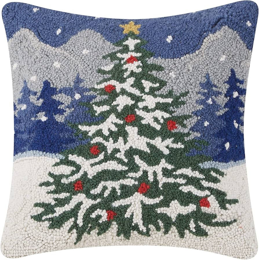 Peking Handicraft Snowy Christmas Tree Polyfill Hook Throw Pillow, 16-inch Square, Wool and Poly ... | Amazon (US)