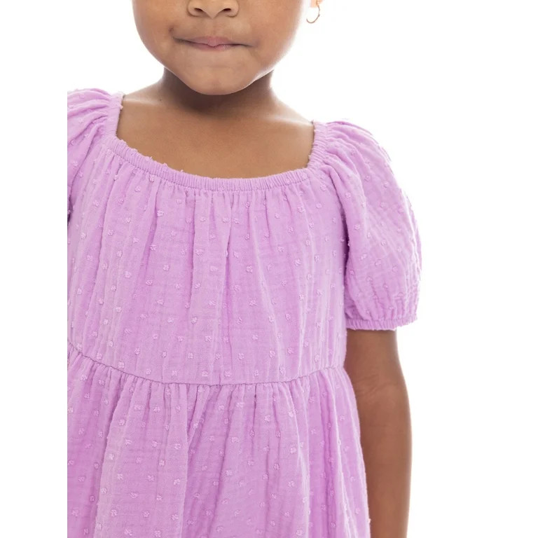 Wonder Nation Toddler Girl Cotton Swiss Dot Dress with Puff Sleeves, Sizes 12M-5T | Walmart (US)